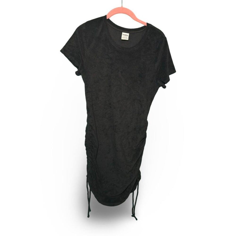 VS PINK Terry Swim Coverup Dress L — Black Ruched Drawstring Beach